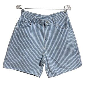 Lee Womens Vintage High Waist Striped Denim Shorts Size 14 Petite Blue & White